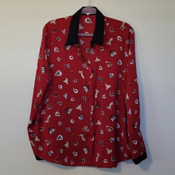 French Rendez Vous Scarlet Print Red Double Cuffs Fun Dear Print Plus Size 16 - Picture 4 of 10